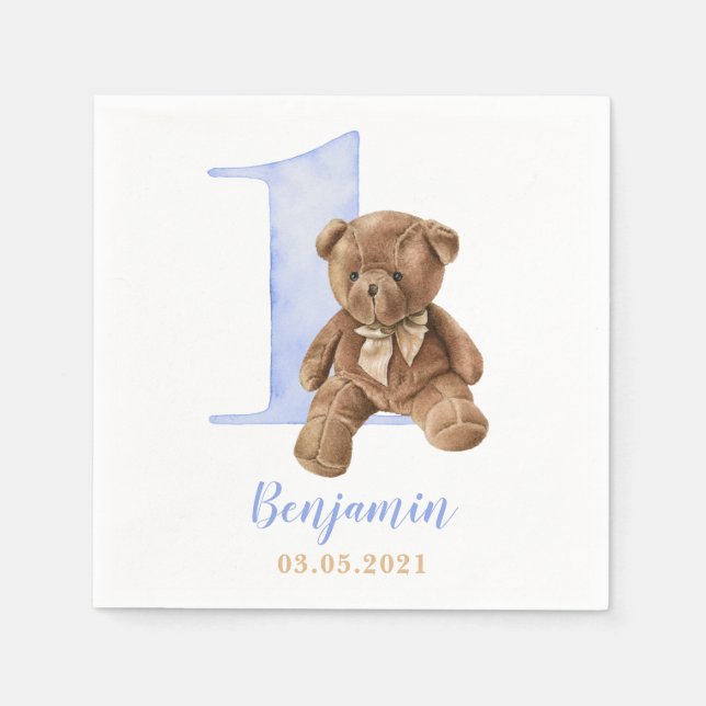 Teddy Bear 1. Geburtstag Napkins Serviette (Vorderseite)