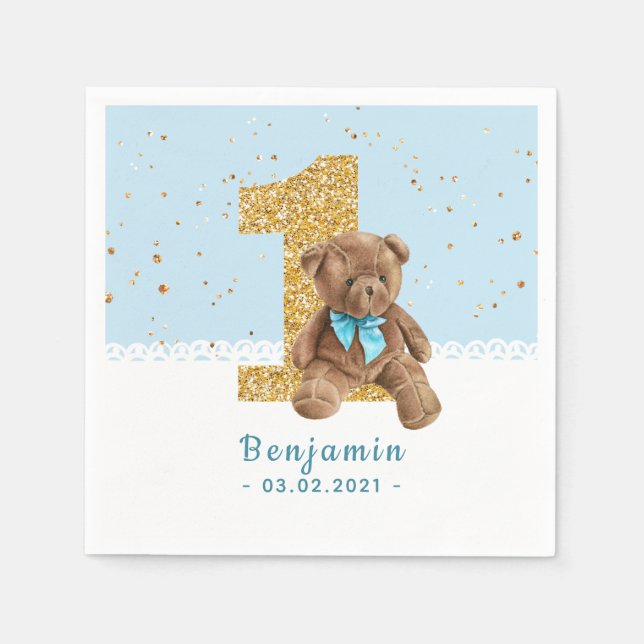 Teddy Bear 1. Geburtstag Napkins Serviette (Vorderseite)