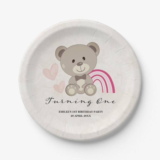 Teddy Bear 1. Geburtstag Pink Paper Teller (Vorderseite)