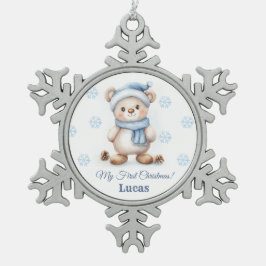 Teddy Bear 1. Weihnachten Schneeflocken Zinn-Ornament