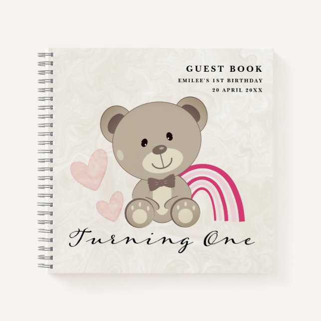 Teddy Bear 1er Anniversaire Pink Guestbook Carnet (Devant)