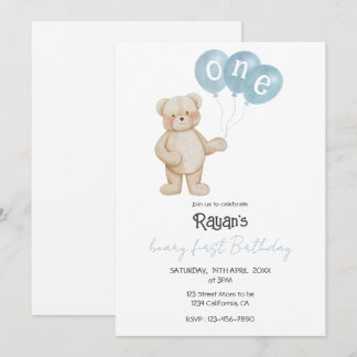 Teddy Bear 1st Birthday Party for Baby Boy  Einladung