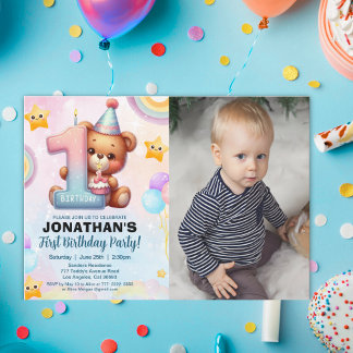 Teddy Bear 1st Birthday Photo Personalized Baby  Einladung