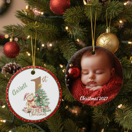 Teddy Bear 1st Christmas Photo Keramik Ornament