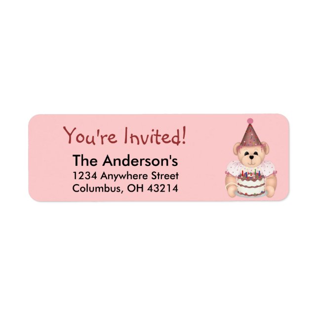 Teddy Bear 2 Birthday Party Address Labels (Vorne)