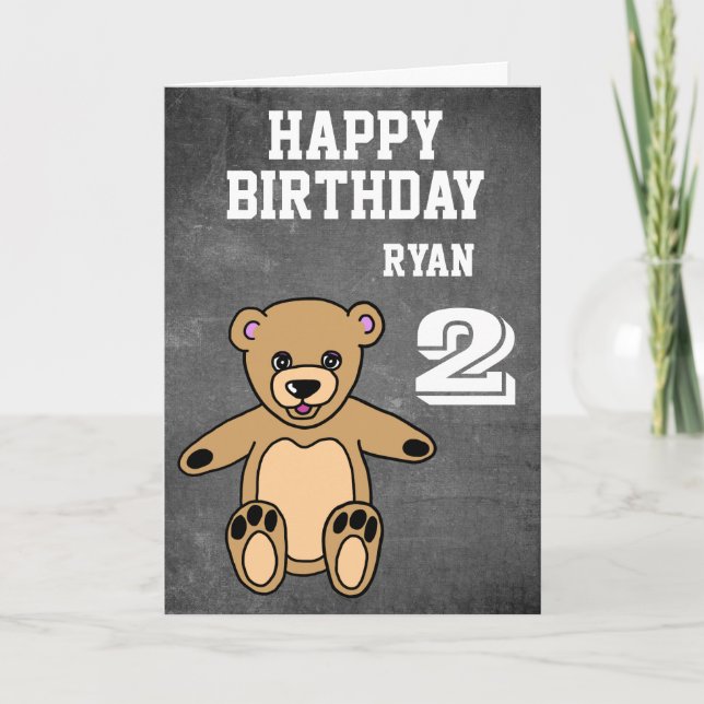 Teddy Bear 2nd Birthday Chalkboard Happy Birthday Karte (Vorderseite)