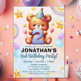 “Teddy Bear 2nd Birthday | Cute Watercolor Balloon Einladung