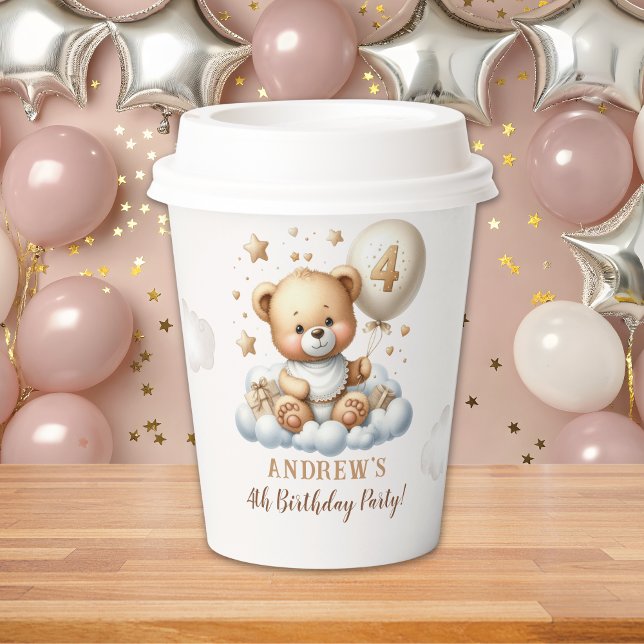 Teddy Bear 4th Birthday Party with Bear theme Pappbecher (Von Creator hochgeladen)