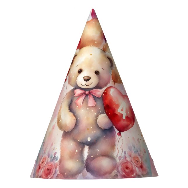 Teddy Bear Add AGE Young Girl's Birthday Partyhütchen (Vorderseite)