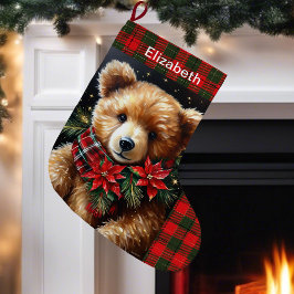 Teddy Bear Add Name Christmas Red Green Großer Weihnachtsstrumpf
