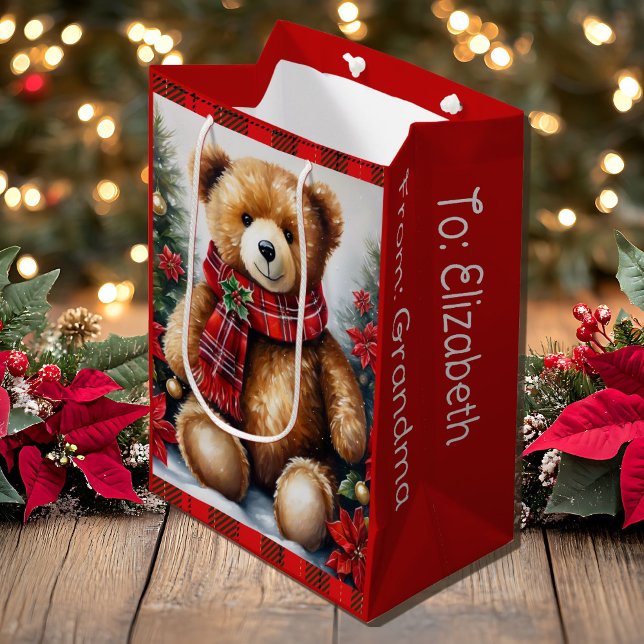 Teddy Bear Add Names Cute Christmas Mittlere Geschenktüte (Von Creator hochgeladen)