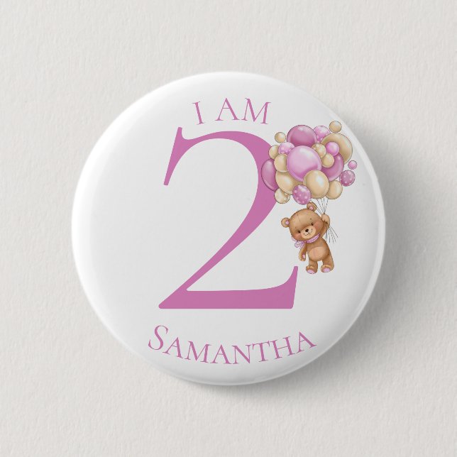 Teddy Bear Adventure PINK BIRTHDAY NUMMER 2 Button (Vorderseite)
