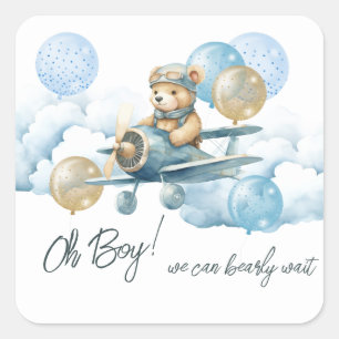 Teddy Bear Air Flugzeug Babydusche Quadratischer Aufkleber