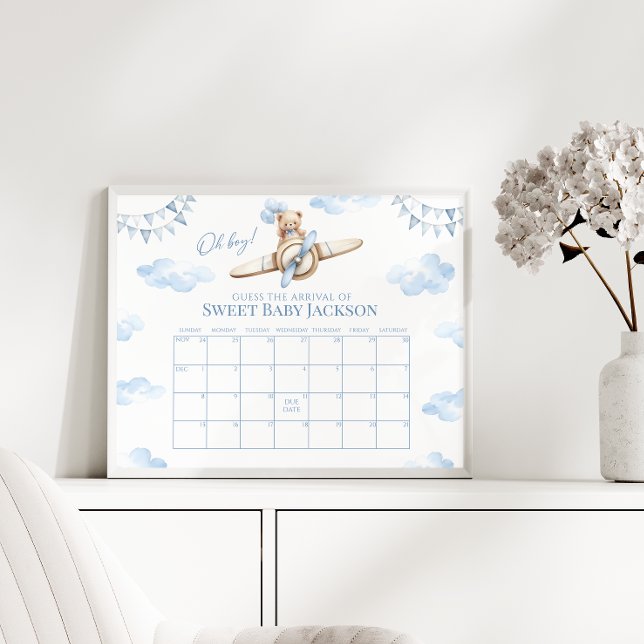 Teddy Bear Airplane Baby Boy Due Date Callendar Poster (Von Creator hochgeladen)
