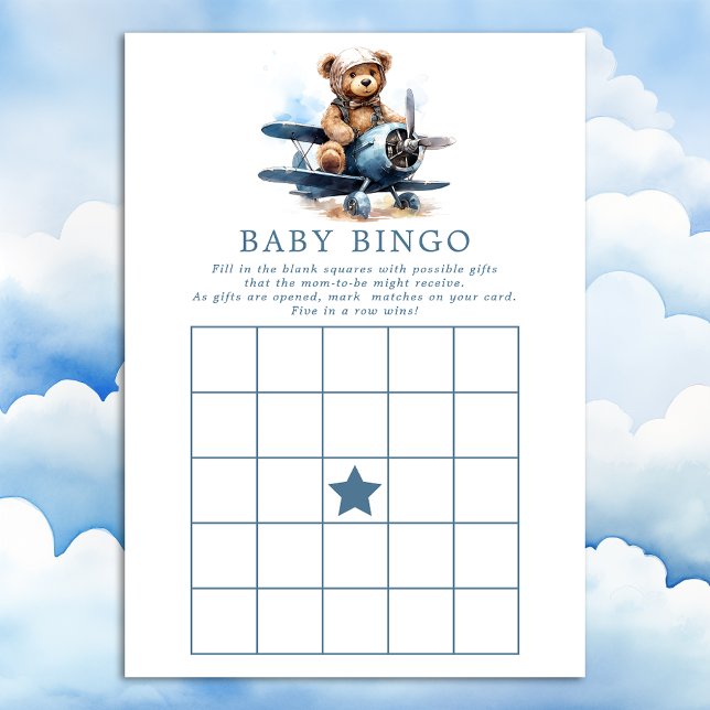 Teddy Bear Airplane Babydusche Bingo Game Einladung (Von Creator hochgeladen)