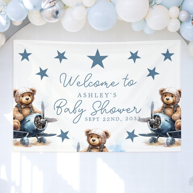 Teddy Bear Airplane Babydusche Willkommen Banner (Von Creator hochgeladen)