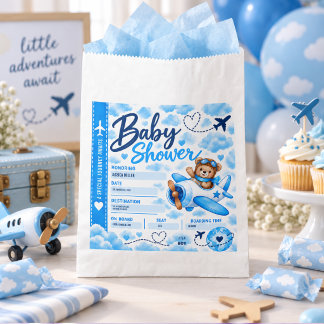 Teddy Bear Airplane Boarding Pass Boy Baby Shower Geschenktütchen