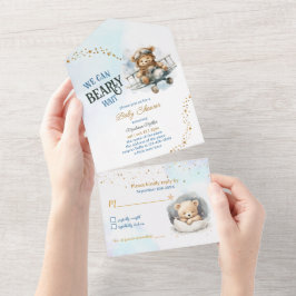 Teddy Bear Airplane Flying Boy Baby Dusche All In One Einladung