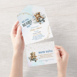 Teddy Bear Airplane Flying Boy Baby Dusche All In One Einladung