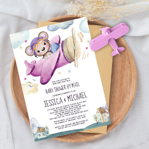Teddy Bear Airplane Kinderdusche per Post Einladung