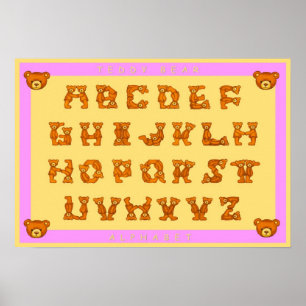 Teddy Bear Alphabet Letters Poster~ABCs Light Pink Poster