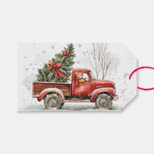 Teddy Bear Alter roter LKW Weihnachten Geschenkanhänger