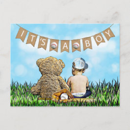 Teddy Bear and Baby Baseball Boy's Baby Shower Postkarte