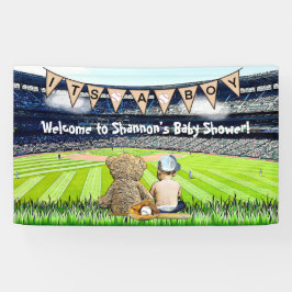 Teddy Bear and Baby Baseball Field Baby Show Banner