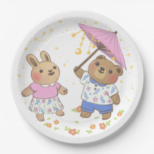 Teddy Bear and Bunny under the Stars Illustration Pappteller