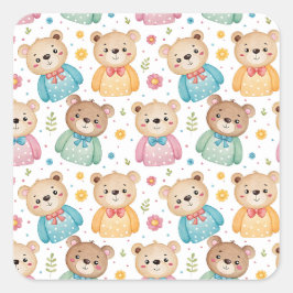 Teddy bear and flowers quadratischer aufkleber