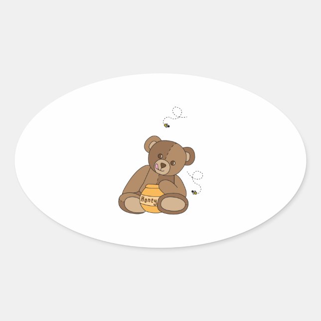Teddy Bear and Honey Ovaler Aufkleber (Vorderseite)