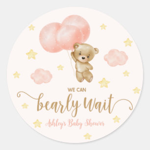Teddy Bear and Pink Balloons Baby Dusche Gefallen Runder Aufkleber