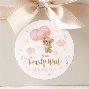 Teddy Bear and Pink Balloons Baby Dusche Gefallen Runder Aufkleber