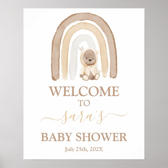Teddy Bear and Rainbow Baby Dusche Begrüßungszeich Poster (Vorne)