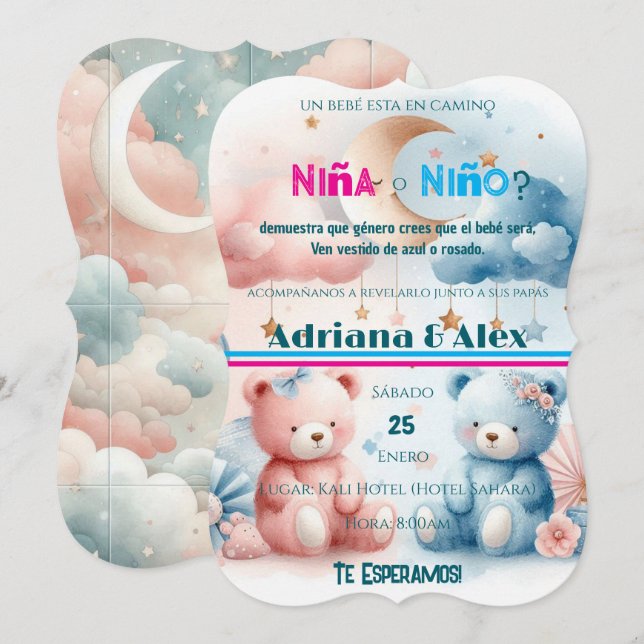 Teddy Bear and Stars Baby Dusche nach Maß (Vorne/Hinten)