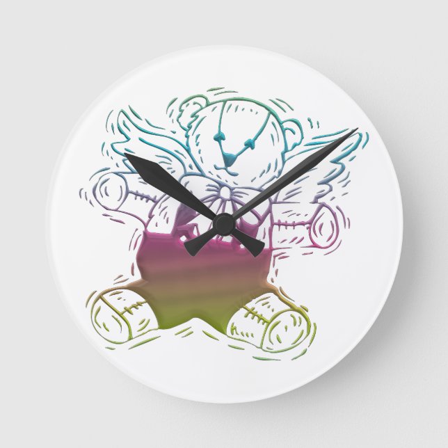 Teddy-Bear Angel Runde Wanduhr (Vorderseite)