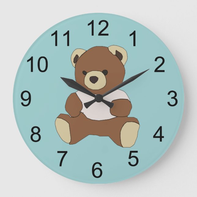 Teddy Bear Animal Wall Clock Große Wanduhr (Vorderseite)