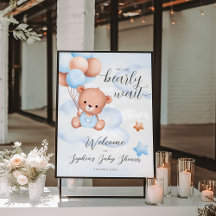 Teddy Bear Aquarelle Boy Baby shower Affiche de bi