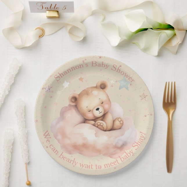 Teddy Bear Asleep in der Clouds Baby Dusche Pappteller (Hochzeit)