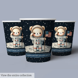 Teddy Bear Astronaut Baby Boy Birthday Cups Set Pappbecher
