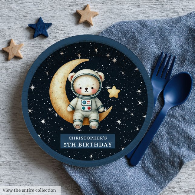 Teddy Bear Astronaut Baby Dusche Niedliches Party  Pappteller (Teddy Bear Astronaut Baby Shower Cute Party Plates)