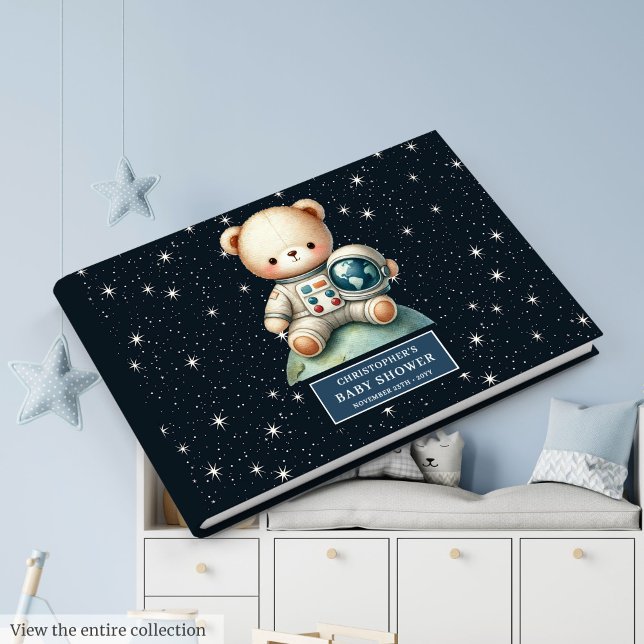 Teddy Bear Astronaut Baby Shooting Guest Sign Book Gästebuch (Teddy Bear Astronaut Baby Shower Guest Sign Book)