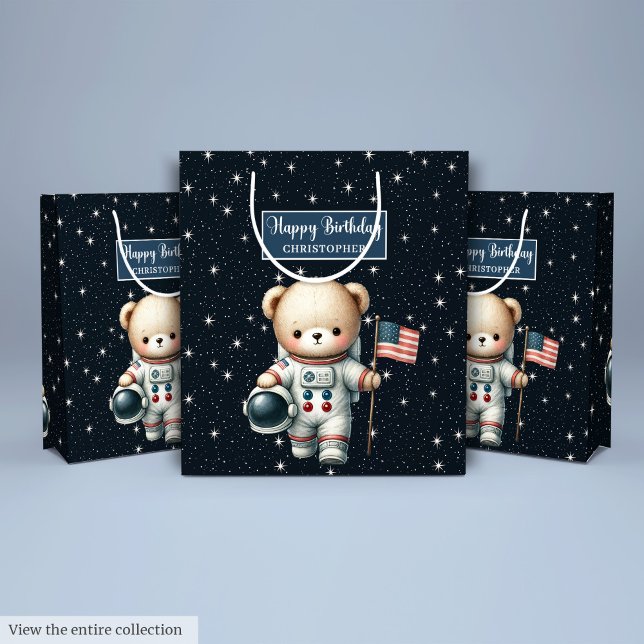 Teddy Bear Astronaut Geschenktasche für den Geburt Mittlere Geschenktüte (Teddy Bear Astronaut Gift Bag for Birthday Boy)