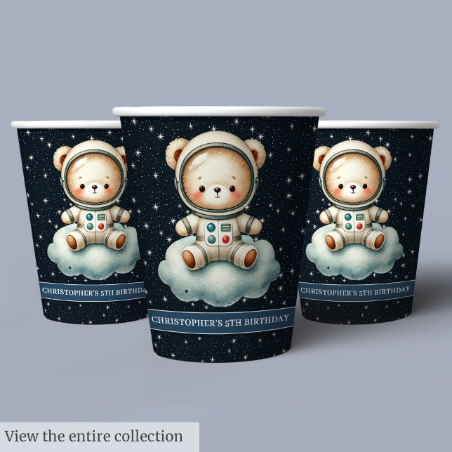 Teddy Bear Astronaut Junge Party Cups Weltraum Geb Pappbecher (Teddy Bear Astronaut Boy Party Cups Space Birthday)
