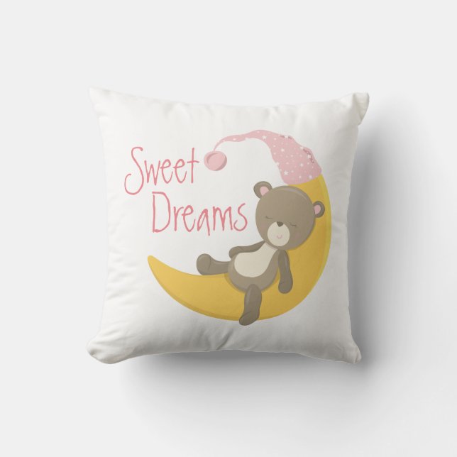 Teddy Bear auf Crescent Moon Kinderzimmer Kissen (Vorderseite)