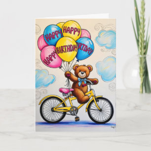 Teddy Bear auf dem Fahrrad mit Ballons Karte