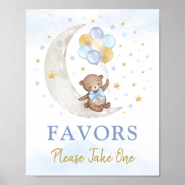 Teddy Bear auf Moon Blue Gold Balloons Favorit Sig Poster (Vorne)