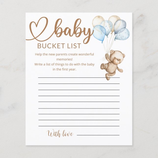 Teddy Bear Baby Bear Baby Shocket List (Vorderseite)