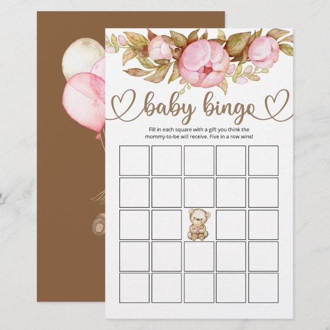 Teddy Bear Baby Bear Baby Shooter Bingo Game (Vorne/Hinten)