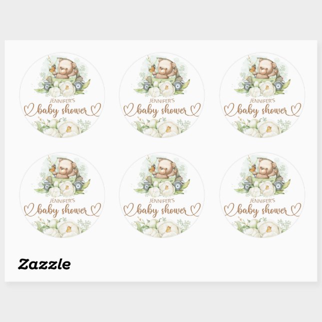 Teddy Bear Baby Bear Baby Shooter Floral Runder Aufkleber (Blatt)